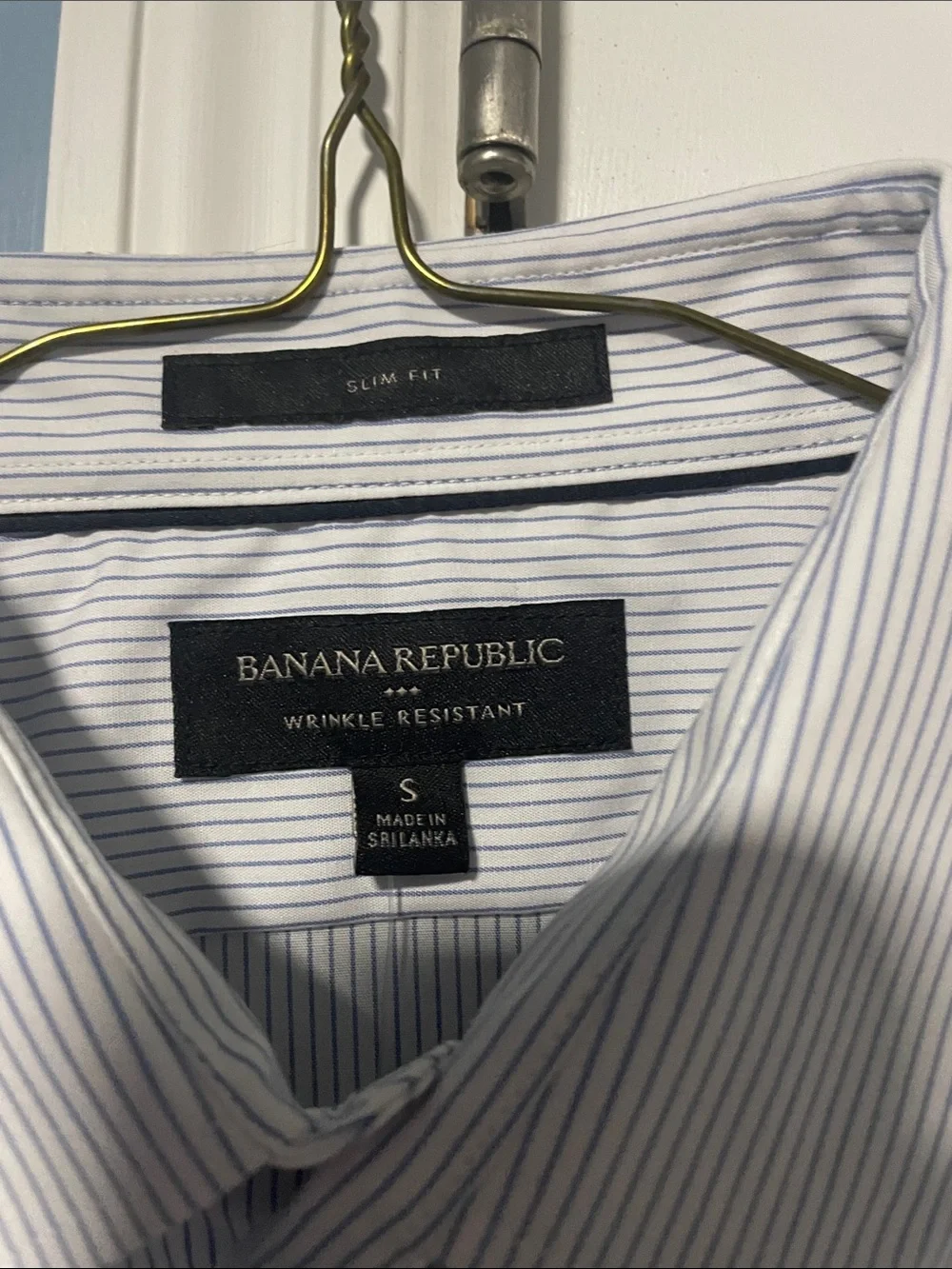 Banana Republic Men’s White Shirt with Blue Pinstripes
